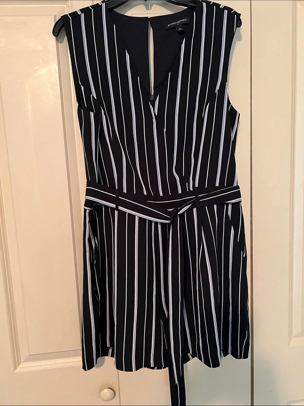 Banana Republic Black and White Vertical Stripe Sleeveless Jumpsuit